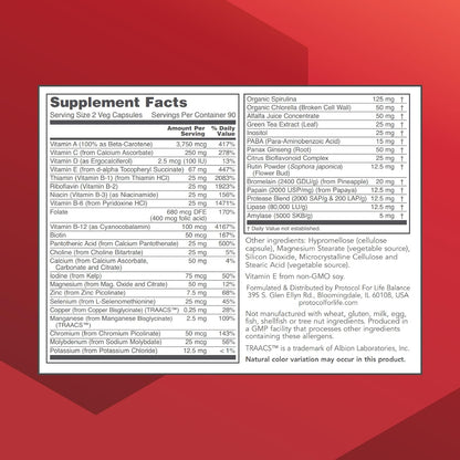 PROTOCOL FOR LIFE BALANCE Ortho Multi Greens – Multivitamin with Green Superfoods, Iron Free, Non-GM, 180 Vegetable Capsules