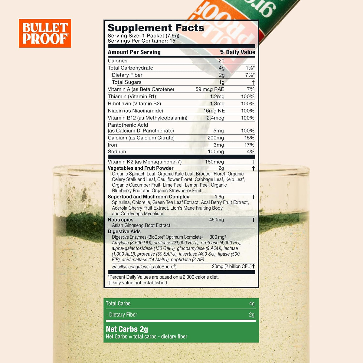 Bulletproof Greens Packets – Daily Superfood & Nootropic Blend, 15 Packets - görsel 2