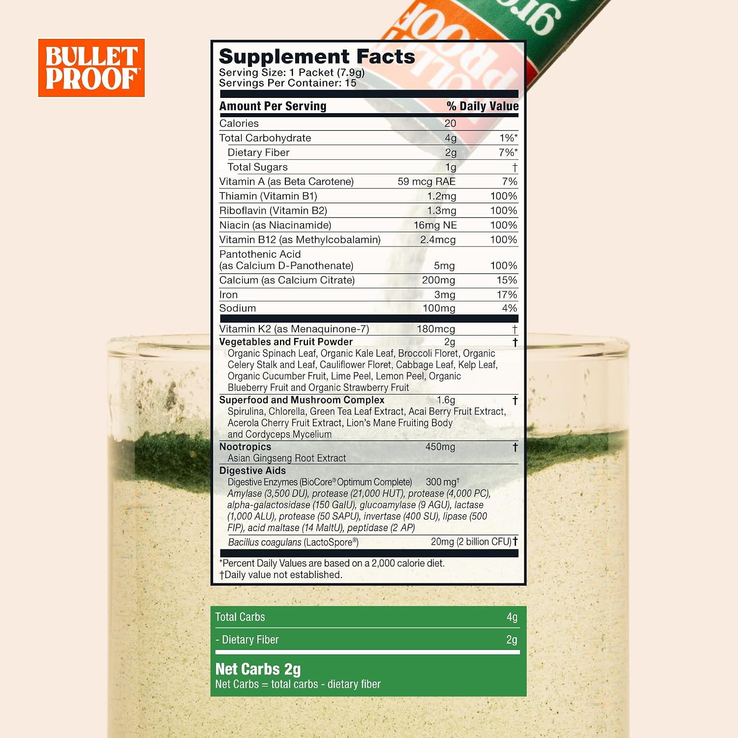 Bulletproof Greens Packets – Daily Superfood & Nootropic Blend, 15 Packets - görsel 2