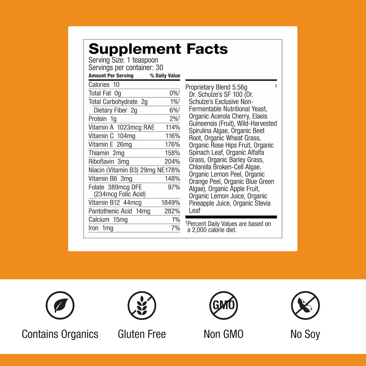 Dr. Schulze's Superfood 100 - Everyday Superfood Supplement - Citrus Pineapple Flavour Powder - 30 Servings - görsel 2