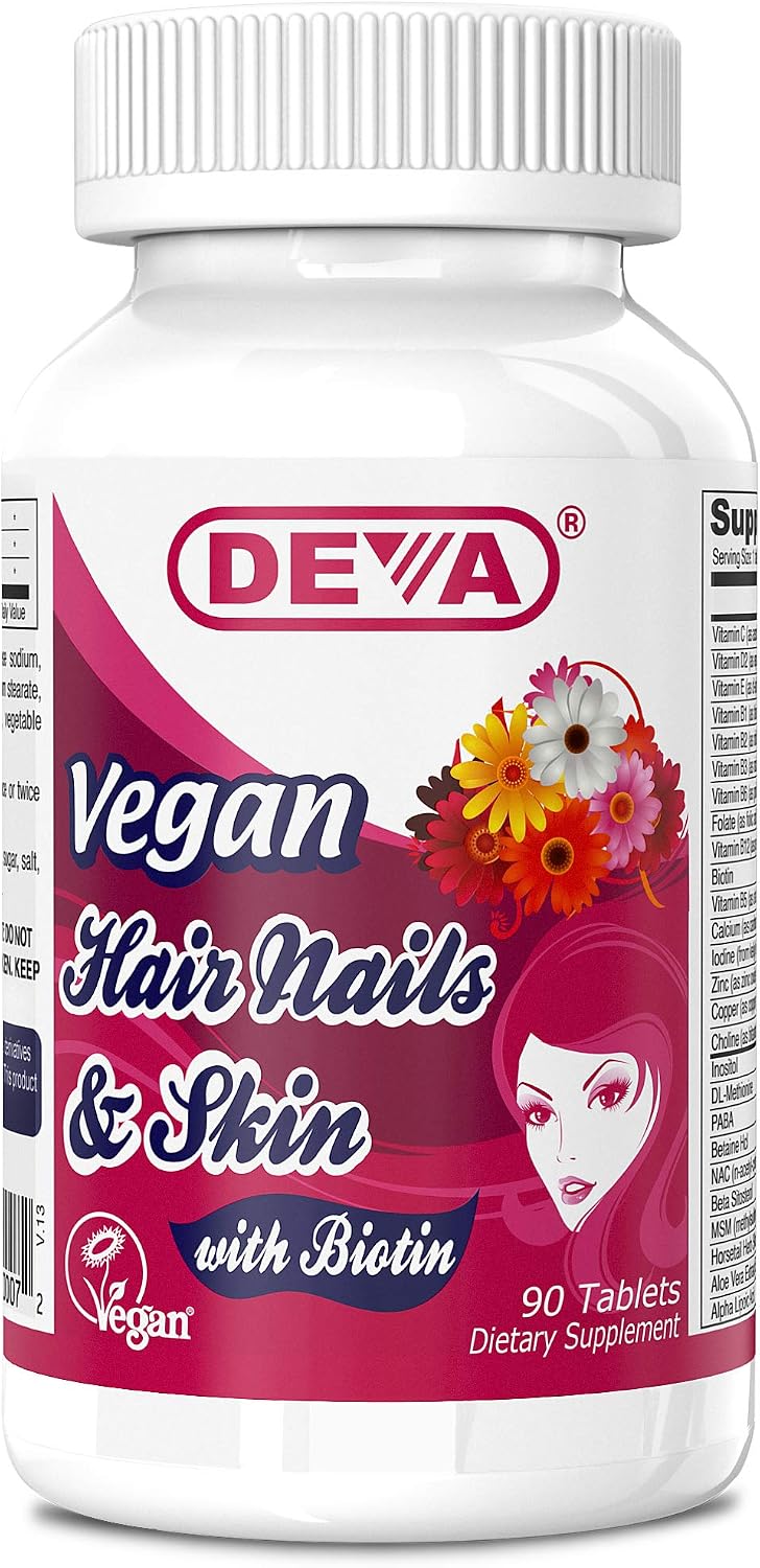 Deva Vegan Vitamins Hair, Nails & Skin Supplement with 500 mcg Biotin - 90 Tablets - görsel 1