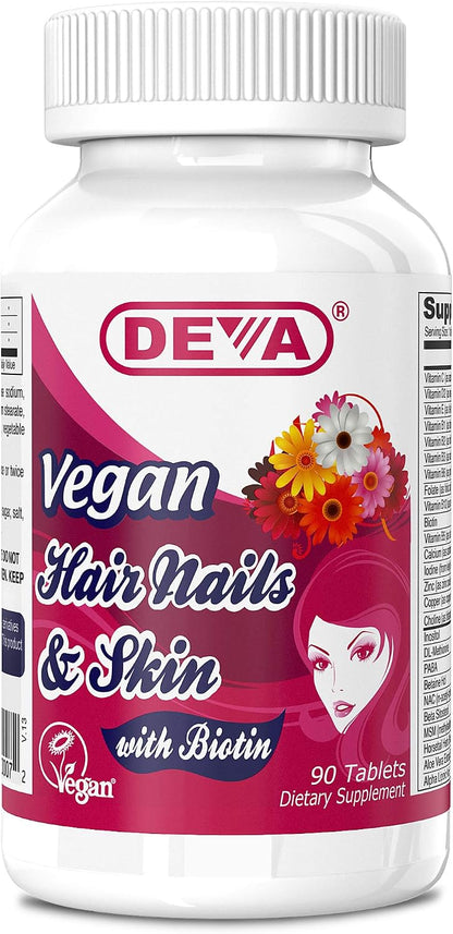 Deva Vegan Vitamins Hair, Nails & Skin Supplement with 500 mcg Biotin - 90 Tablets
