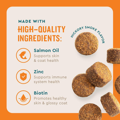 VetIQ Skin and Coat Supplement for Dogs - Omega-3, 6 and 9 - Hickory Smoke Flavour Dog Chews - 60 Count