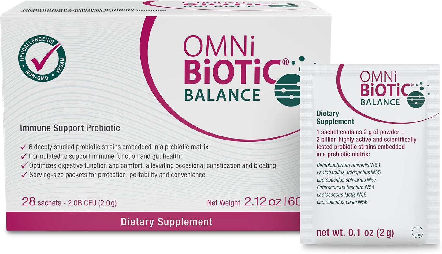 OMNi BiOTiC Balance Probiotic Immune Support – Bifidobacterium & Lactobacillus – Hypoallergenic – Immune Support Supplement for Men and Women – Non-GMO (28 Daily Sachets) - görsel 1