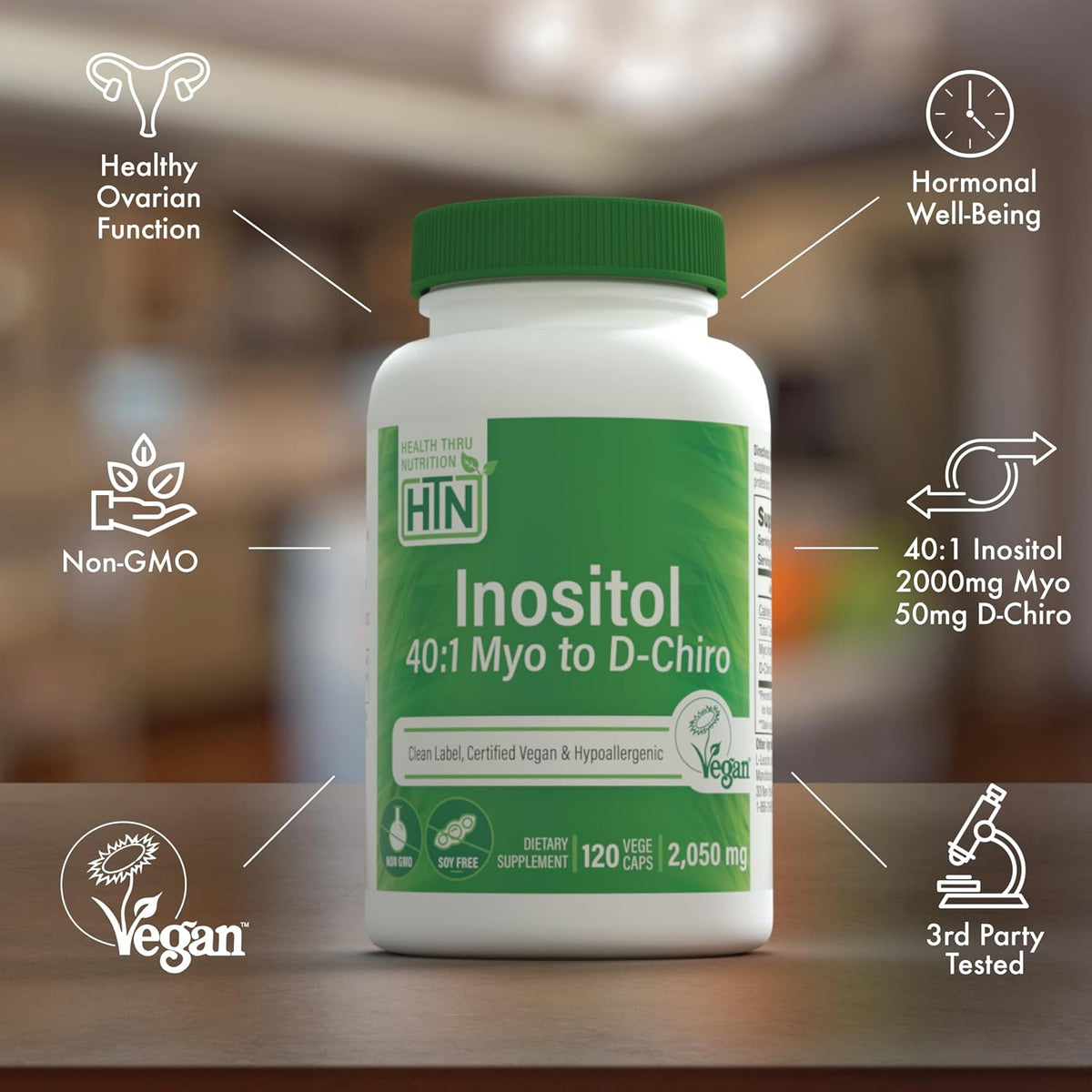 Health Thru Nutrition Inositol Supplement 40:1 Myo-Inositol to D-Chiro-Inositol Ratio 2050mg Per Serving | 120 Capsules | Certified Vegan | Non-GMO - görsel 4