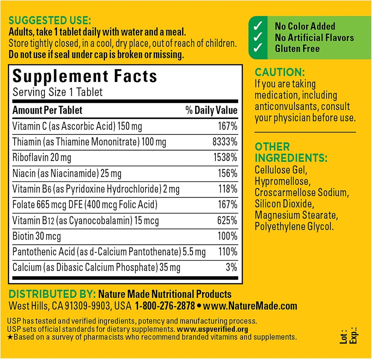 Nature Made Super B Complex with Vitamin C and Folic Acid – 250 Tablets - görsel 6