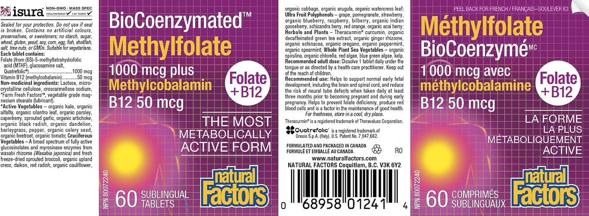 Natural Factors BioCoenzymated Methylfolate 1000 mcg, 60 Tablets - görsel 8