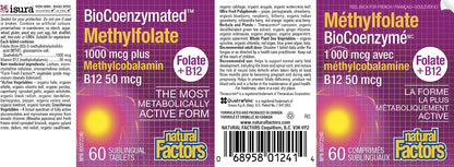 Natural Factors BioCoenzymated Methylfolate 1000 mcg, 60 Tablets