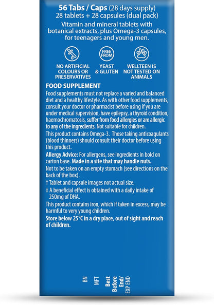 Vitabiotics Wellteen Him Plus Omega-3 – Maximum Nutritional Support for Teenage Boys and Young Men Aged 13-19 – 56 Tablets and Capsules