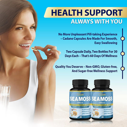 Organic Cadane Irish Sea Moss & Vitamin C, D3 and Zinc Capsules (2-Pack)