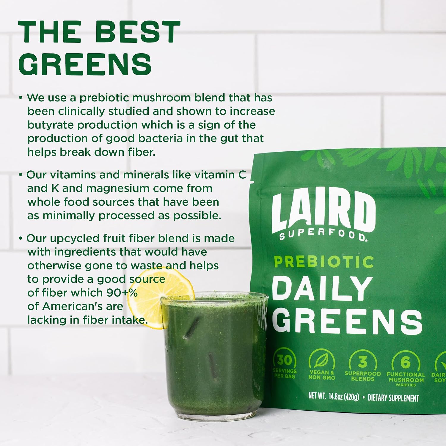 Laird Superfood Prebiotic Daily Greens, 15 Sachets, 0.5 oz (14 g) Each - görsel 6
