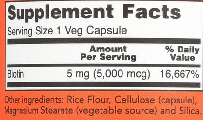 NOW Foods Biotin 5,000 mcg - 240 Veg Caps (2-Pack)