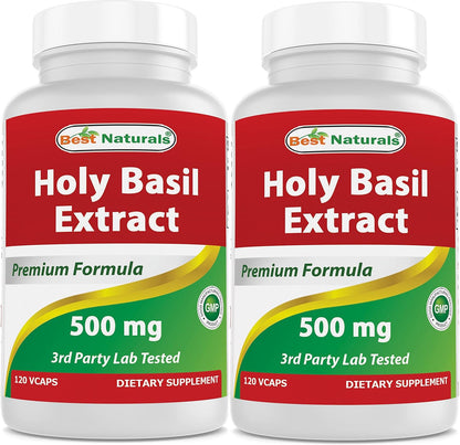 Best Naturals Holy Basil Extract 500 mg 120 Capsules (Pack of 2)