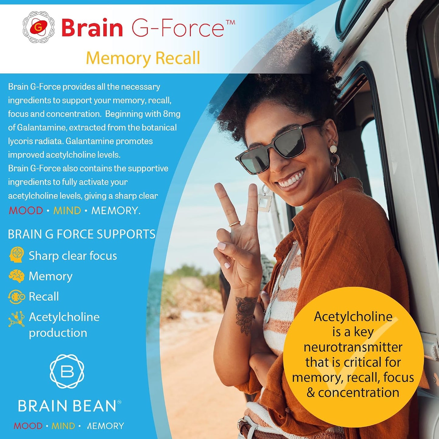 Brain G-Force - Cognitive Support Supplement with Galantamine, A-GPC, and R-Lipoic Acid (45 Servings) - görsel 4