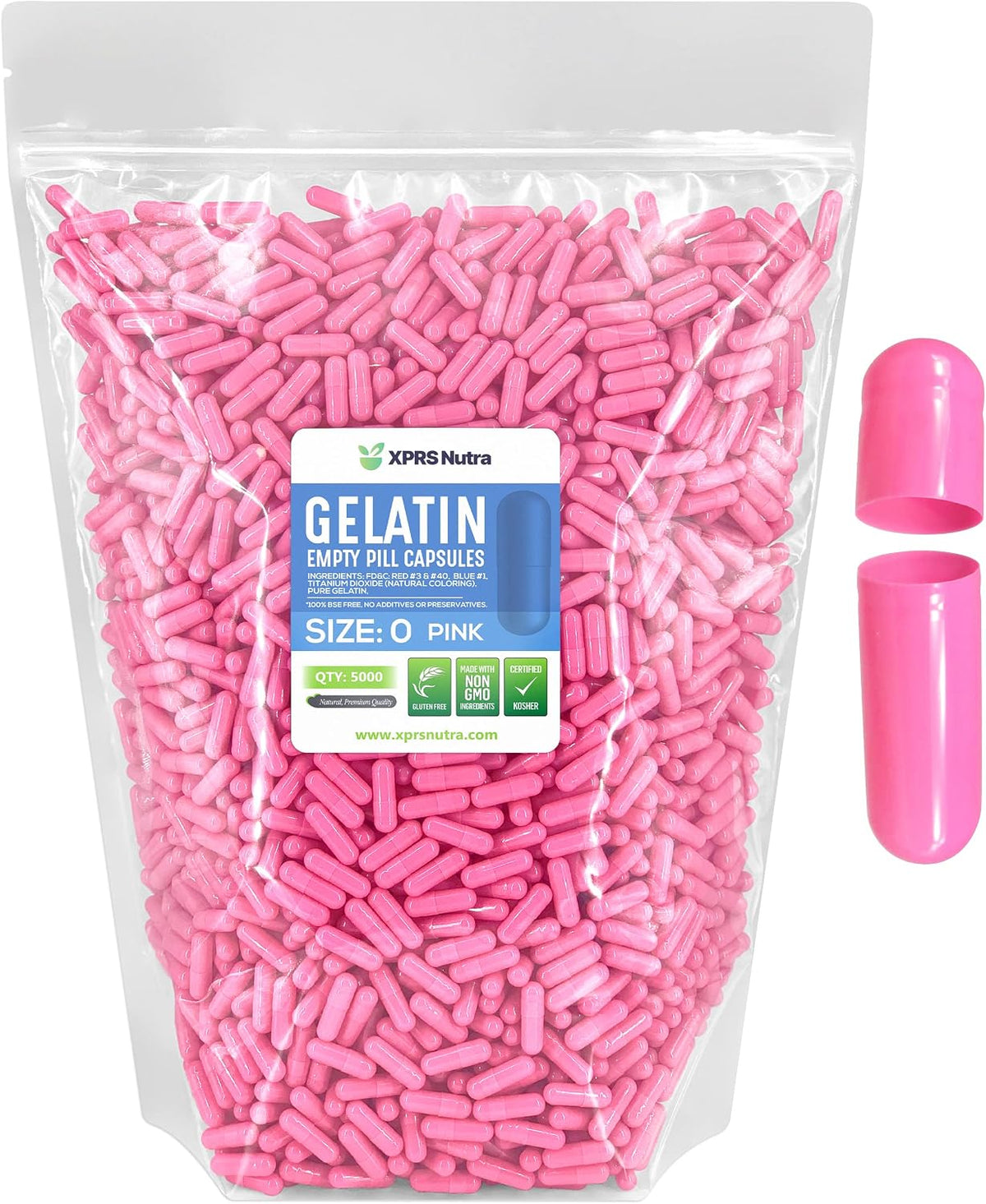 XPRS Nutra Size 0 Empty Gelatine Capsules - 5000 Count - DIY Capsule Filling (Pink) - görsel 1