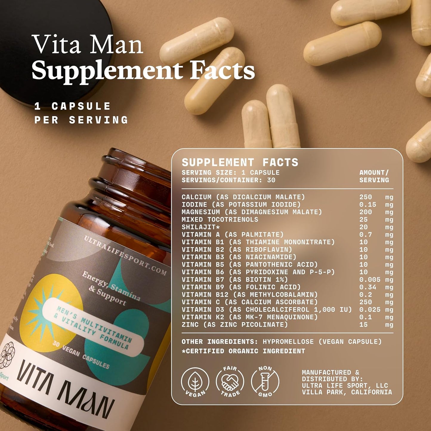 Ultra Life Sport VITA Man Premium Men's Multivitamin - 30 Capsules - görsel 2