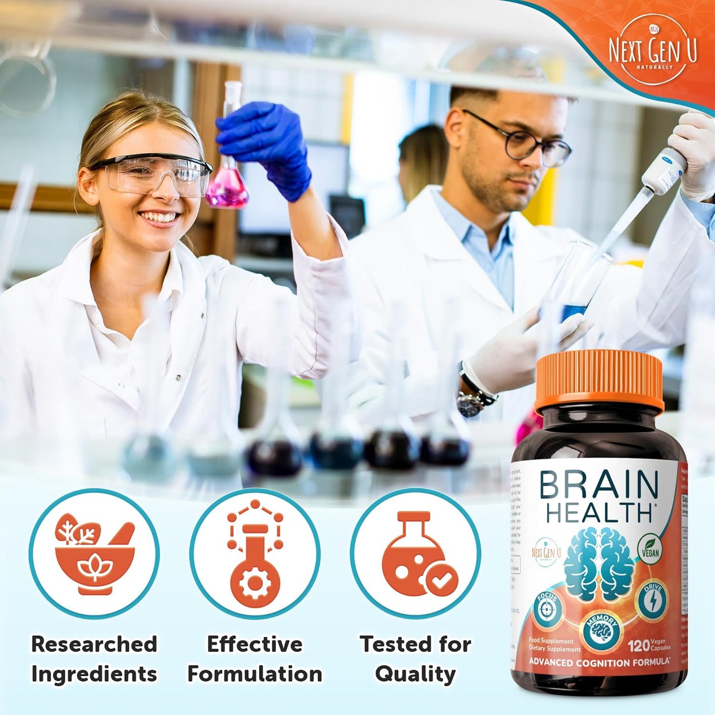 Brain Supplement - 120 Vegan Capsules - Nootropic for Memory, Cognitive Function and Focus - NextGenU - görsel 6