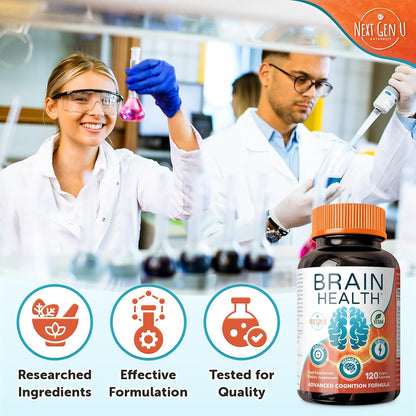 Brain Supplement - 120 Vegan Capsules - Nootropic for Memory, Cognitive Function and Focus - NextGenU