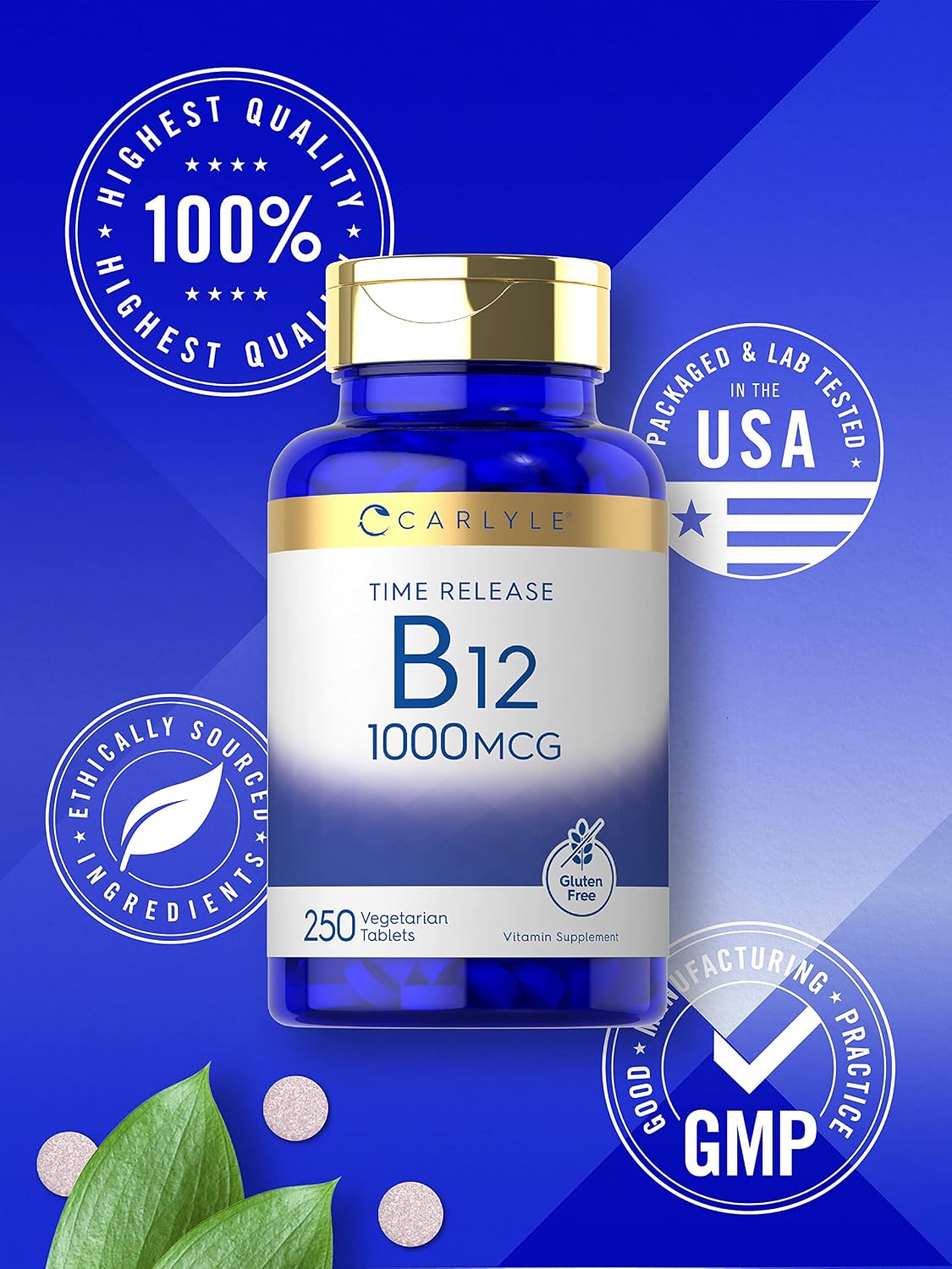 Carlyle Vitamin B12 1000 mcg Time Release Tablets - Cyanocobalamin - 250 Count - görsel 5