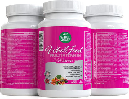 Whole Nature Whole Food Multivitamin for Women - Vegan, Non-GM, with Folate, B12, Probiotics & Omegas (90 Capsules)