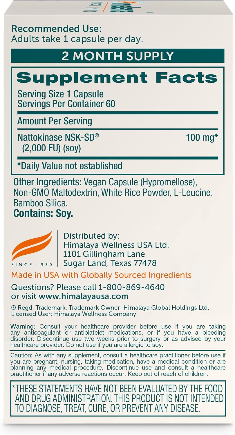 Himalaya NSK-SD Nattokinase, Food Supplement for Healthy Circulation, Vegan, Gluten-free Natto Extract, 100 mg, 60 Capsules - görsel 2