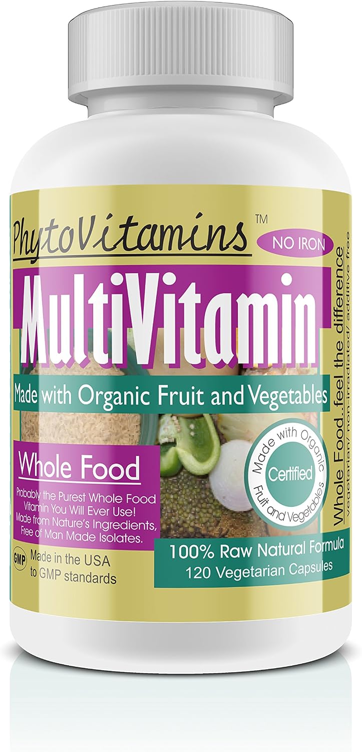 Organic Whole Food Multivitamin (No Iron) by PhytoVitamins - 120 Vegetarian Capsules - görsel 1
