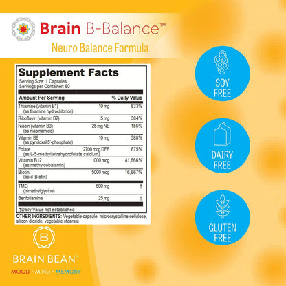 Brain B Balance: Methylated Multivitamin - Methylated B Complex Neurobalance Formula with Methylfolate - 60 Vegan Capsules