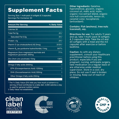 Puori P3 Health Essentials with Magnesium Zinc Complex, Omega 3 Fish Oil & Vitamin D3 Supplements - 30 Sachets