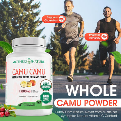 MNO Organic Camu Camu Vitamin C 1000mg, Wholefood Immune Support, 120 Capsules