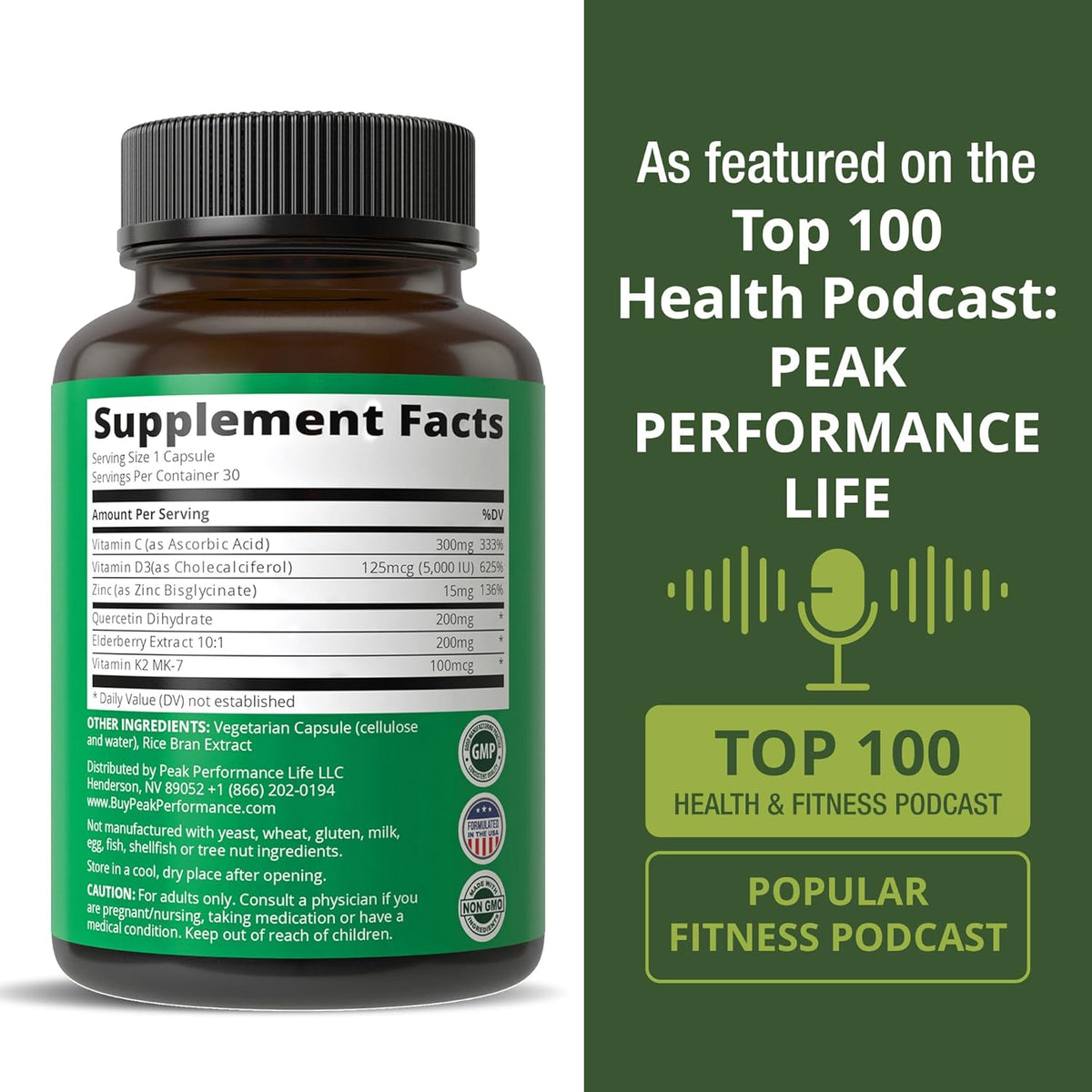 Peak Performance Immune Support Supplement - 6 Key Ingredients Vitamin D3 K2, Vitamin C, Elderberry, Zinc, Quercetin - görsel 6