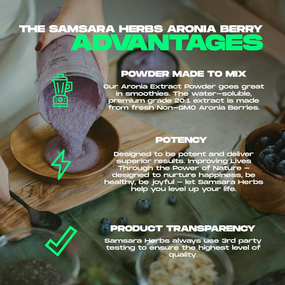 Samsara Herbs Aronia Berry 20:1 Extract Powder (114g) - Antioxidant, Flavonoids and Polyphenols Supplement - görsel 4