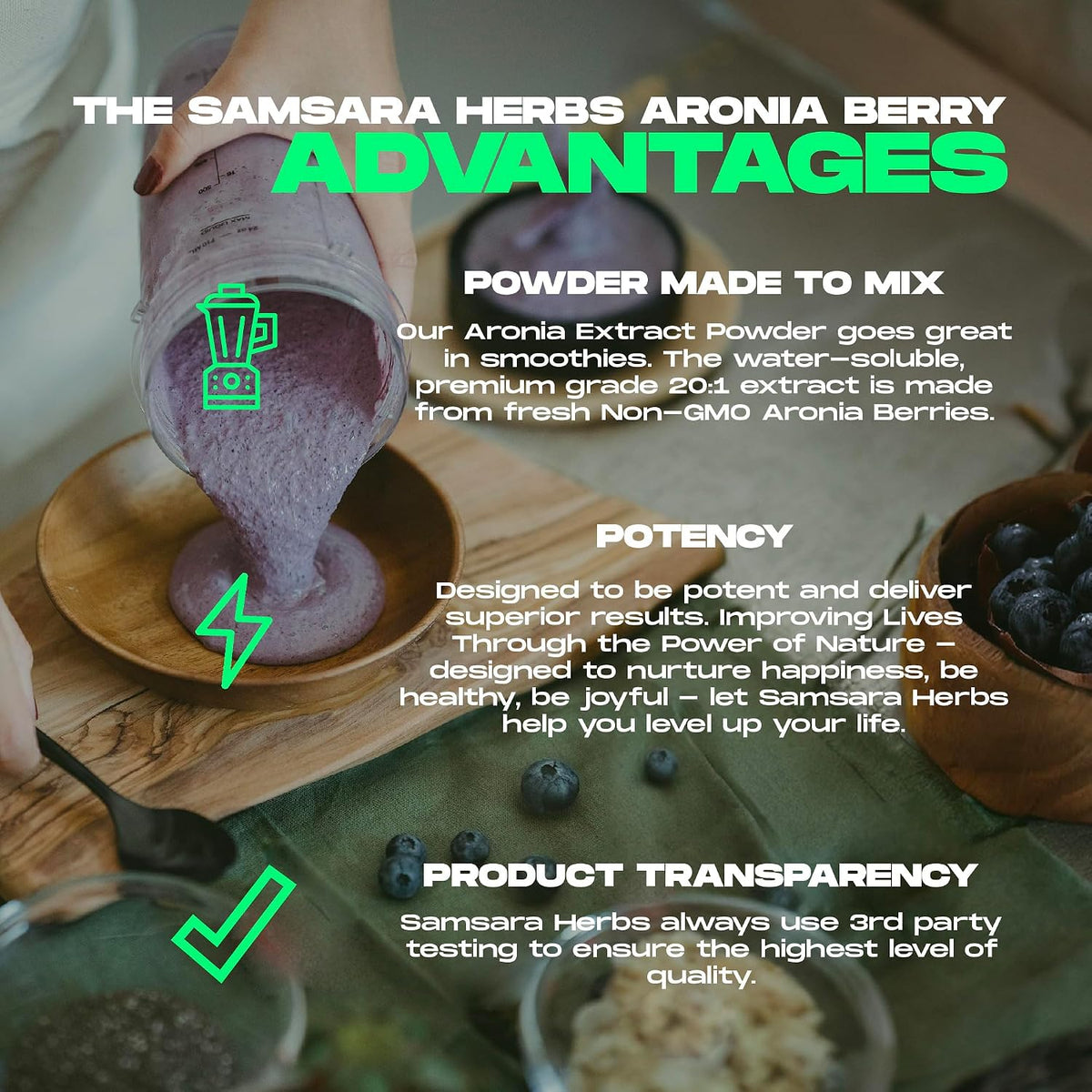 Samsara Herbs Aronia Berry 20:1 Extract Powder (227g) – Antioxidant, Flavonoids and Polyphenols Supplement – High ORAC – Native American Berry - görsel 4