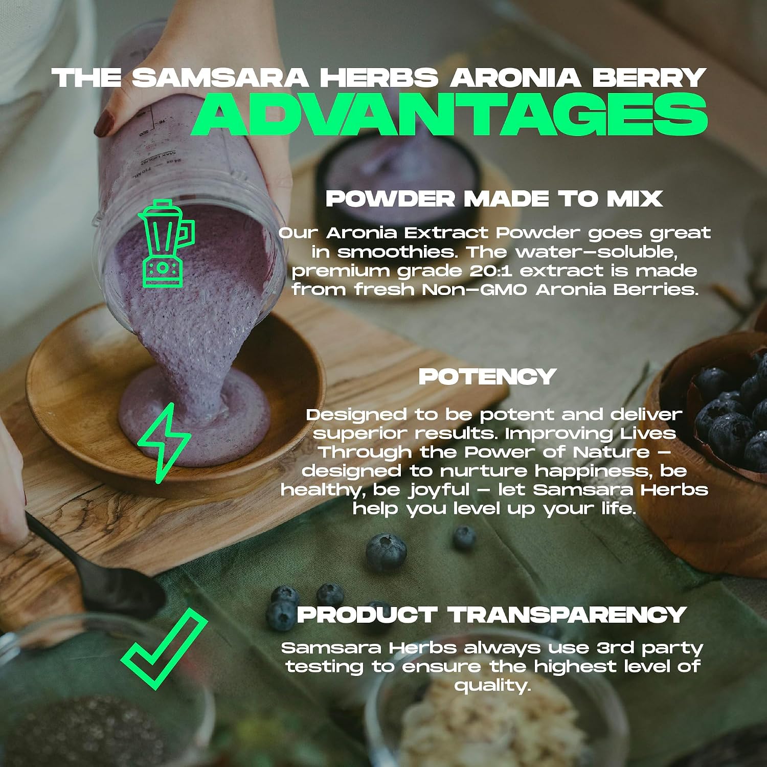 Samsara Herbs Aronia Berry 20:1 Extract Powder (227g) – Antioxidant, Flavonoids and Polyphenols Supplement – High ORAC – Native American Berry - görsel 4