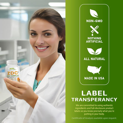 Z D C Plus – Vitamin C, D3, Zinc, Turmeric, Ginger, Lysine – 120 Vegetarian Capsules