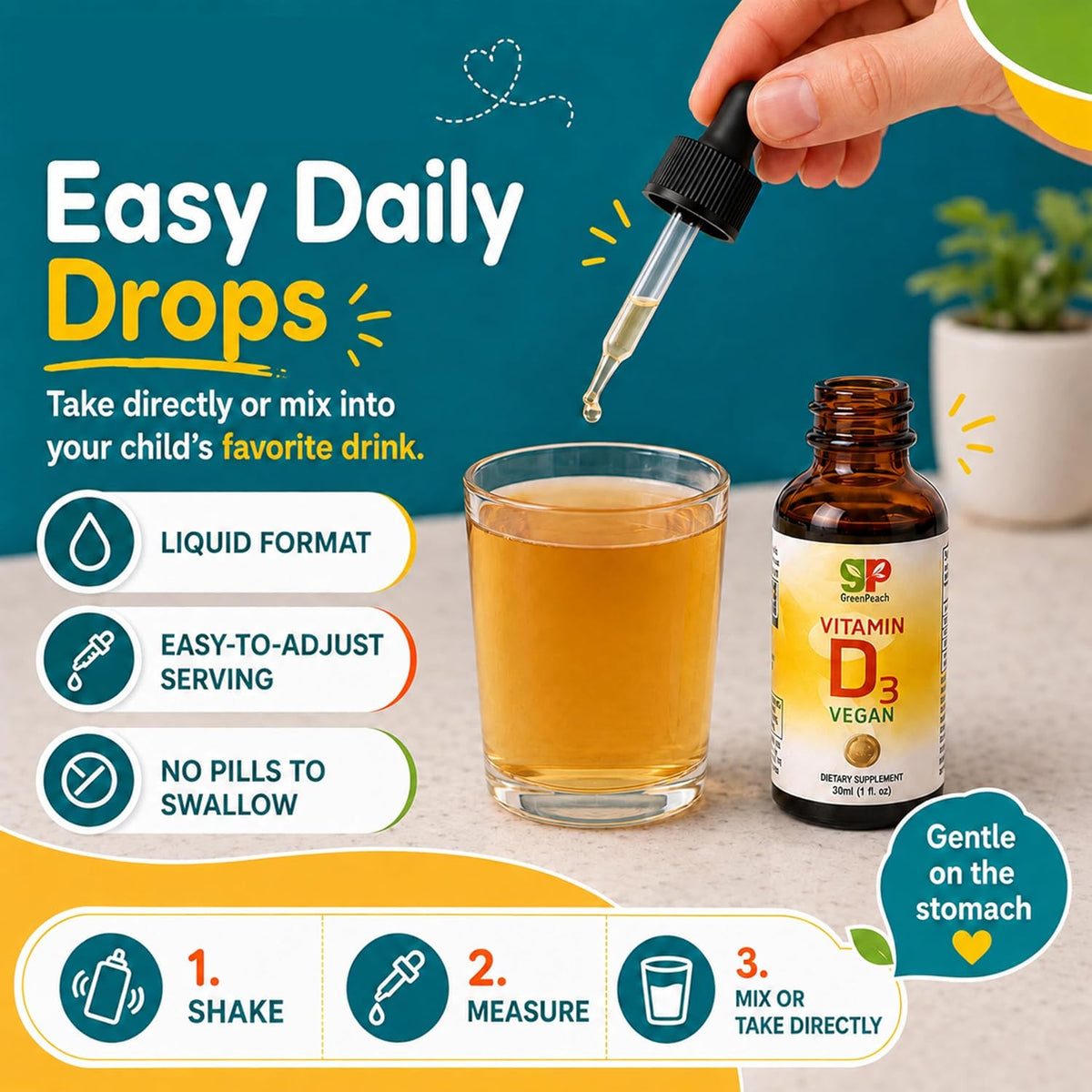 GreenPeach Liquid Vegan Organic Vitamin D 400 to 2000 IU - D3 Drops for Toddlers, Kids, Babies & Infants, Natural, 60 Servings - görsel 7