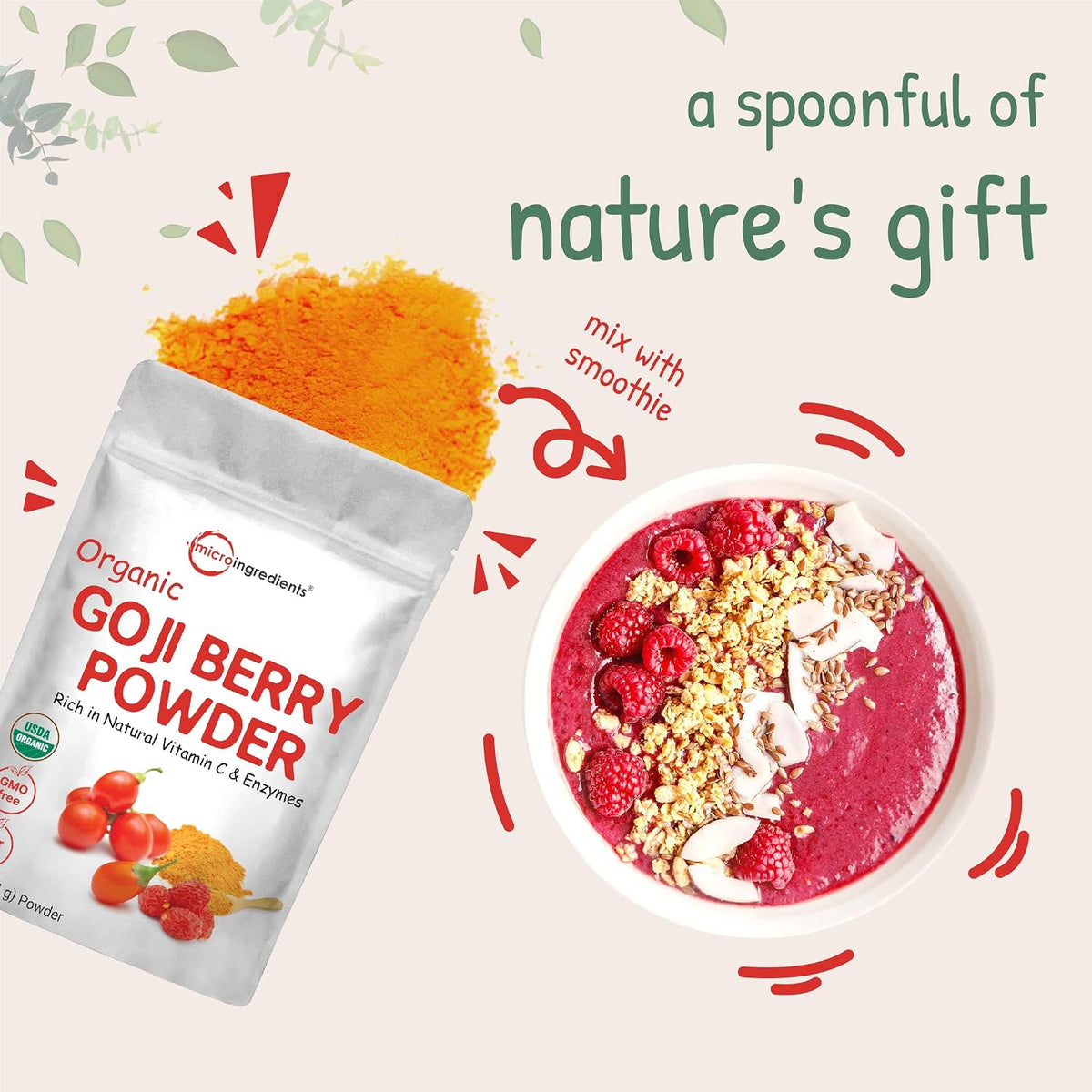Organic Goji Powder, 454g | 100% Natural Fruit Source | Freeze-Dried Berries | Sulphate & Additive Free | Great Flavour for Drinks, Snacks & Beverages | Non-GMO & Vegan - görsel 6