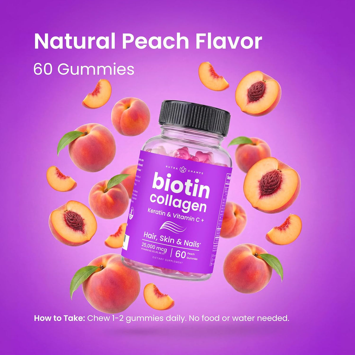 NutraChamps Biotin Gummies 5000mcg – Hair, Skin and Nails Supplement with Collagen, Keratin, Vitamin C, D3, Zinc – Berry Flavour - görsel 5