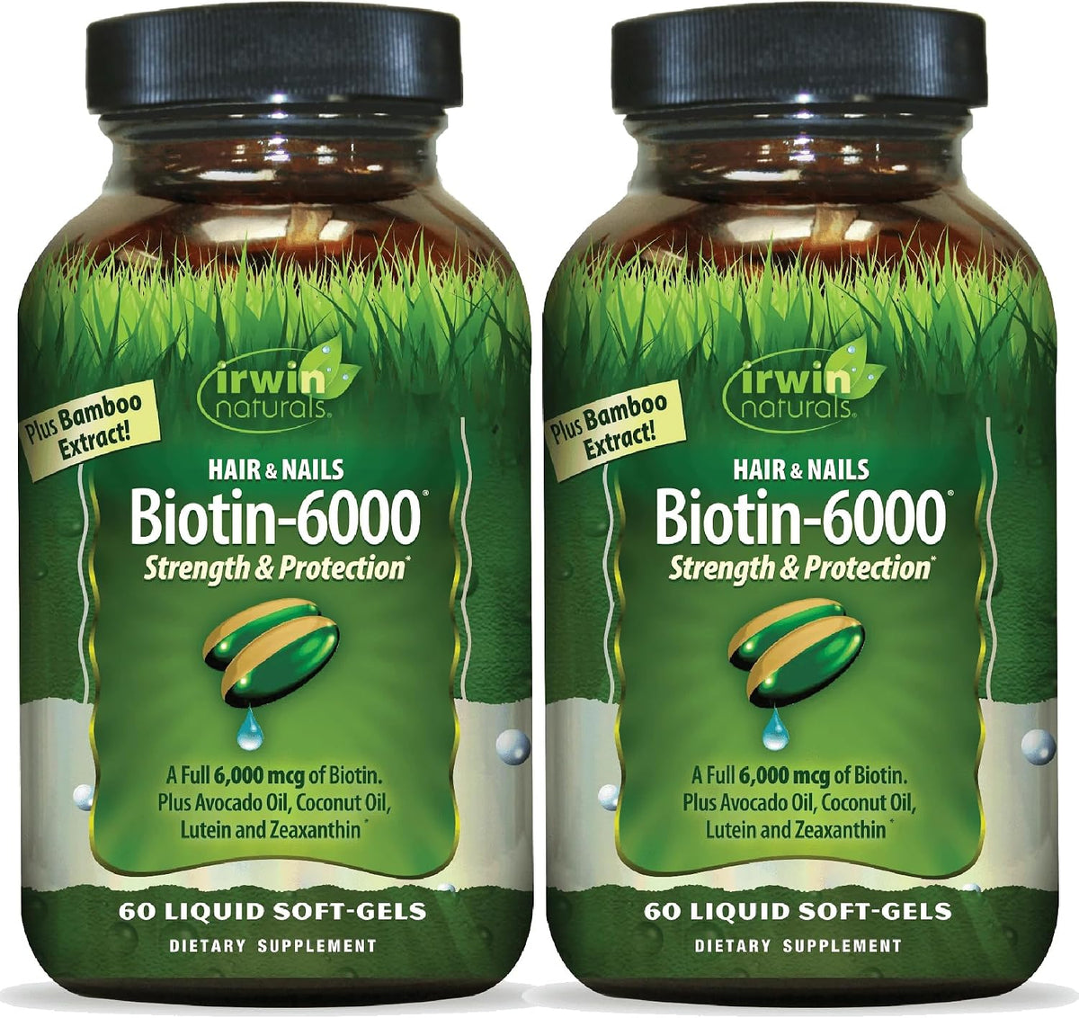 Irwin Naturals Biotin-6000 - Supports Strength & Protection for Hair & Nails with Avocado Oil, Coconut Oil, Lutein & Zeaxanthin - 60 Liquid Softgels - görsel 9
