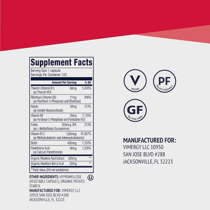 Vimergy Adapto B Complex - High Potency B Vitamins with Rhodiola & Hawthorn Berry - 120 Servings