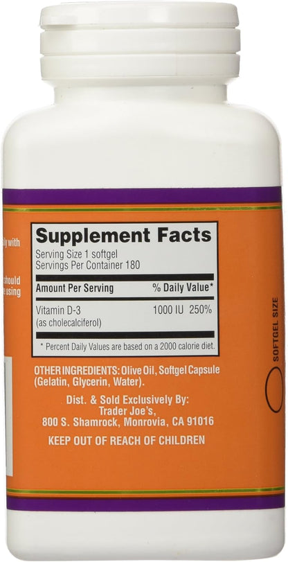 Trader Joe's Vitamin D3 1000 IU, 180 Softgels