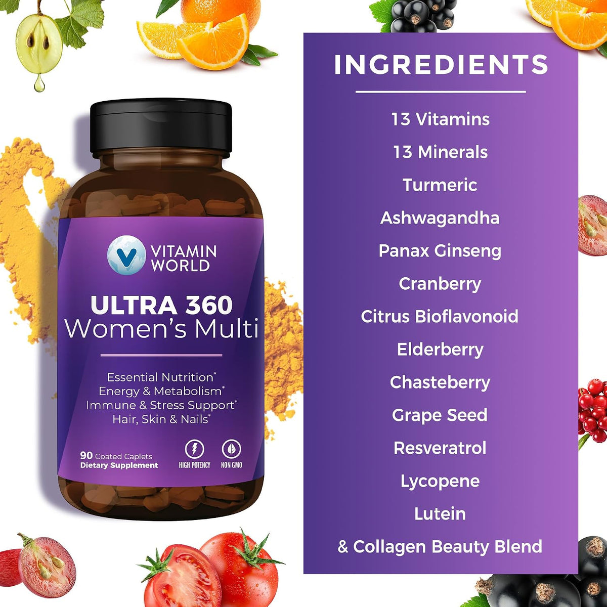 Vitamin World Ultra 360 Multivitamin for Women with Collagen & Herbs - 90 Caplets - görsel 5