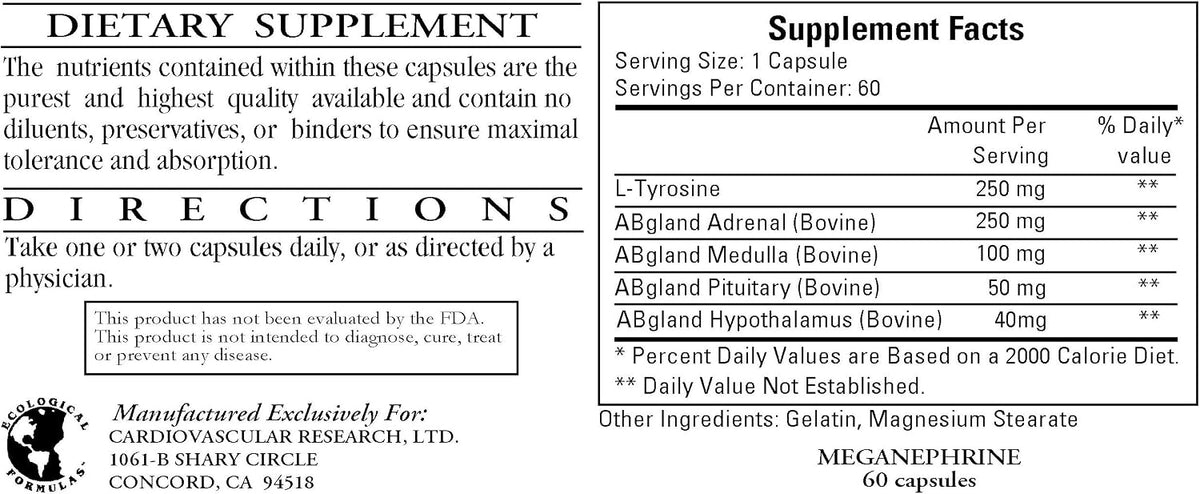 Meganephrine 60 Capsules - 3 Pack - Ecological Formulae/Cardiovascular Research - görsel 2