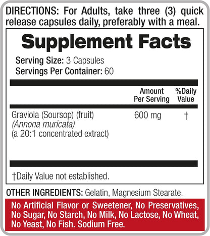 FITO MEDIC'S Lab Soursop Supplement - Graviola - 180 Capsules