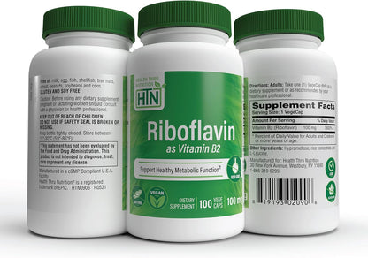 Health Thru Nutrition Riboflavin 100mg Vitamin B2 100 Vegecaps