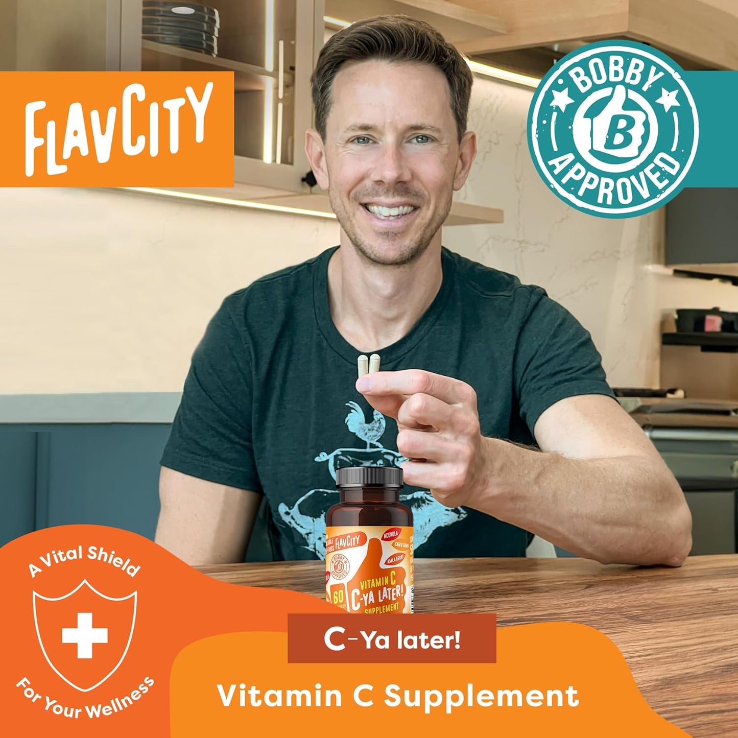 FlavCity Vitamin C Supplement, C-Ya Later! Superfood-Derived Immunity Support - Vitamin C from Acerola Cherry, Rose Hips & Camu Camu - 500% NRV (60 Capsules) - görsel 2