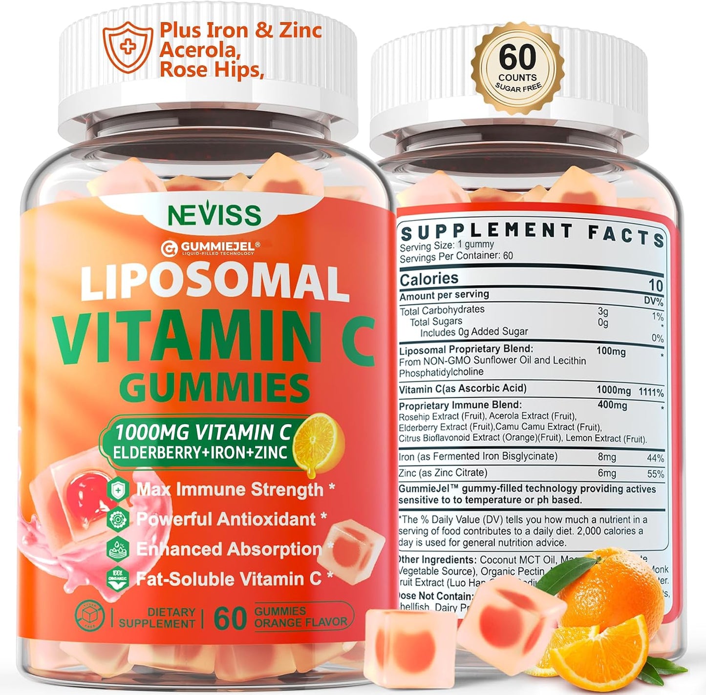 NEVISS Liposomal Vitamin C 1000mg Gummies with Elderberry, Zinc and Iron - görsel 1