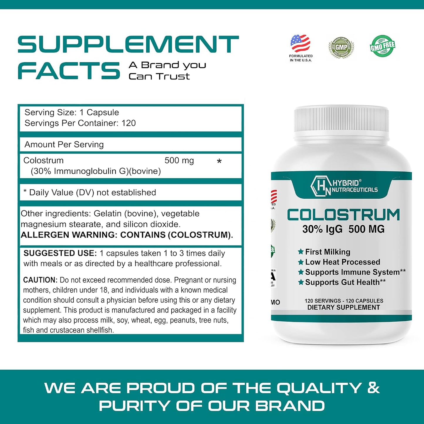 Hybrid Nutraceuticals Bovine Colostrum 500mg 120 Capsules (30% IgG) - görsel 5