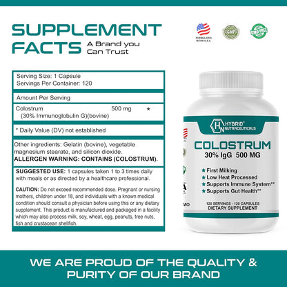 Hybrid Nutraceuticals Bovine Colostrum 500mg 120 Capsules (30% IgG)