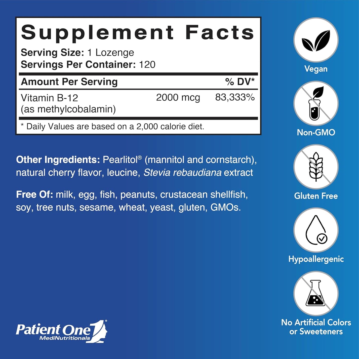 Patient One Vitamin B12 2000mcg Lozenges - Methylcobalamin, 120 Count - görsel 2