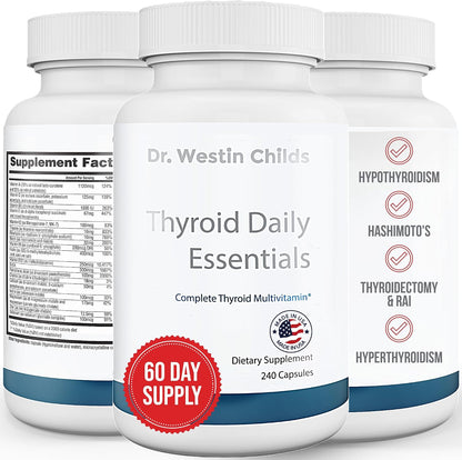Dr. Westin Childs - Thyroid Daily Essentials - Multivitamin for Women & Men with Immune & Stress Support - Iodine, Zinc, Selenium, Fulvic Acid, Activated B Vitamins, K2, L-Tyrosine, Rhodiola - 240 Capsules